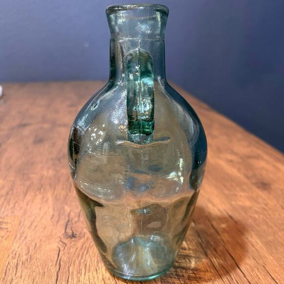 Antique Blow Mold Blue Green Jug with Handles Late 1800s Early 1900s - Picture 2 of 9